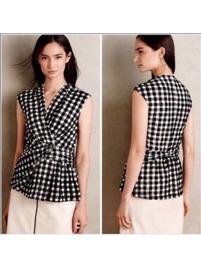 NWT Deletta Delphine Black & White Gingham Sleeveless Top Size Small